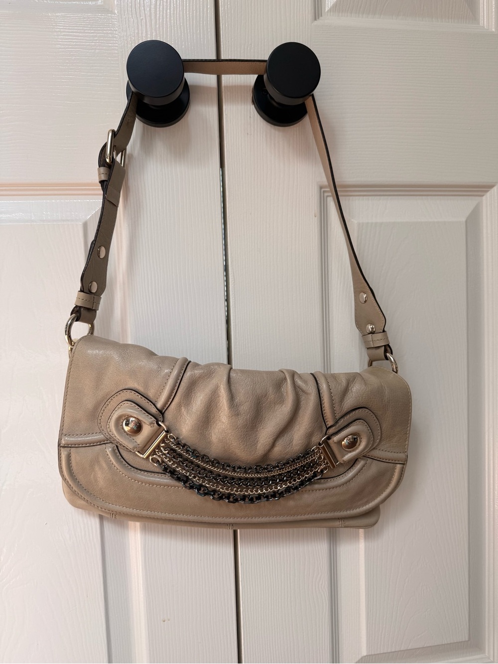Guess by Marciano Beige Shoulder Bag with Chain Accent